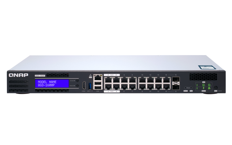 QNAP QGD-1600P-4G - Zarządzany przełącznik sieciowy PoE z funkcjami serwera NAS i wirtualizacji